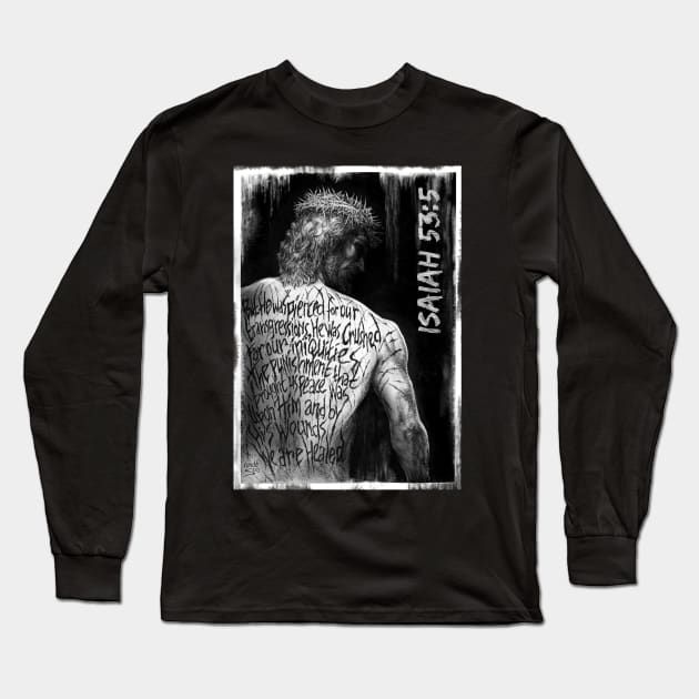 Connecting Wounds, stripes, furrowed back, Christ, Isaiah 53:5 Long Sleeve T-Shirt by Studio DAVE